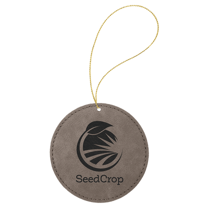 Gray Gold Laserable Leatherette Round Ornament with String