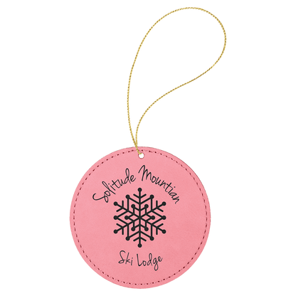 Pink Gold Laserable Leatherette Round Ornament with String