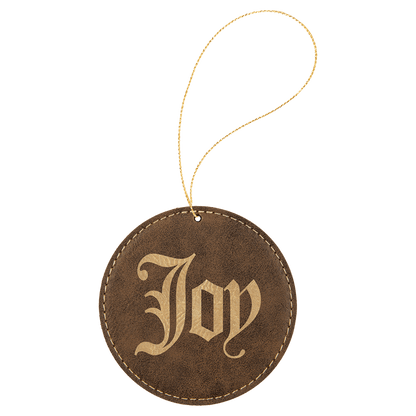 Rustic/Gold Gold Laserable Leatherette Round Ornament with String