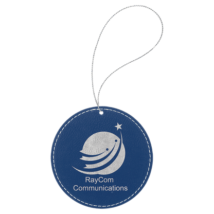 Blue/Silver Silver Laserable Leatherette Round Ornament with String