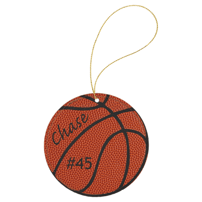 Basketball Gold Laserable Leatherette Round Ornament with String