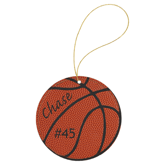 Basketball Gold Laserable Leatherette Round Ornament with String