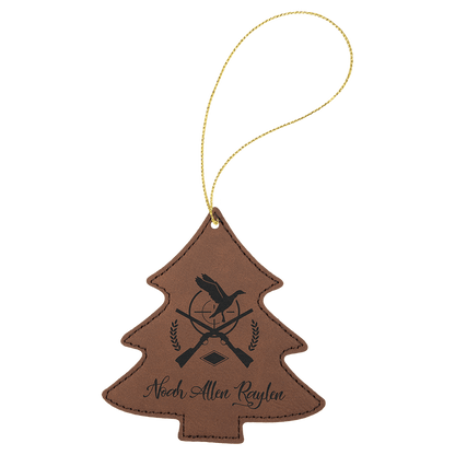 Dark Brown Gold Laserable Leatherette Tree Ornament with String