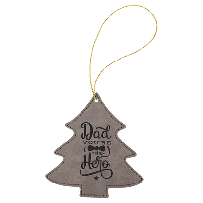 Gray Gold Laserable Leatherette Tree Ornament with String