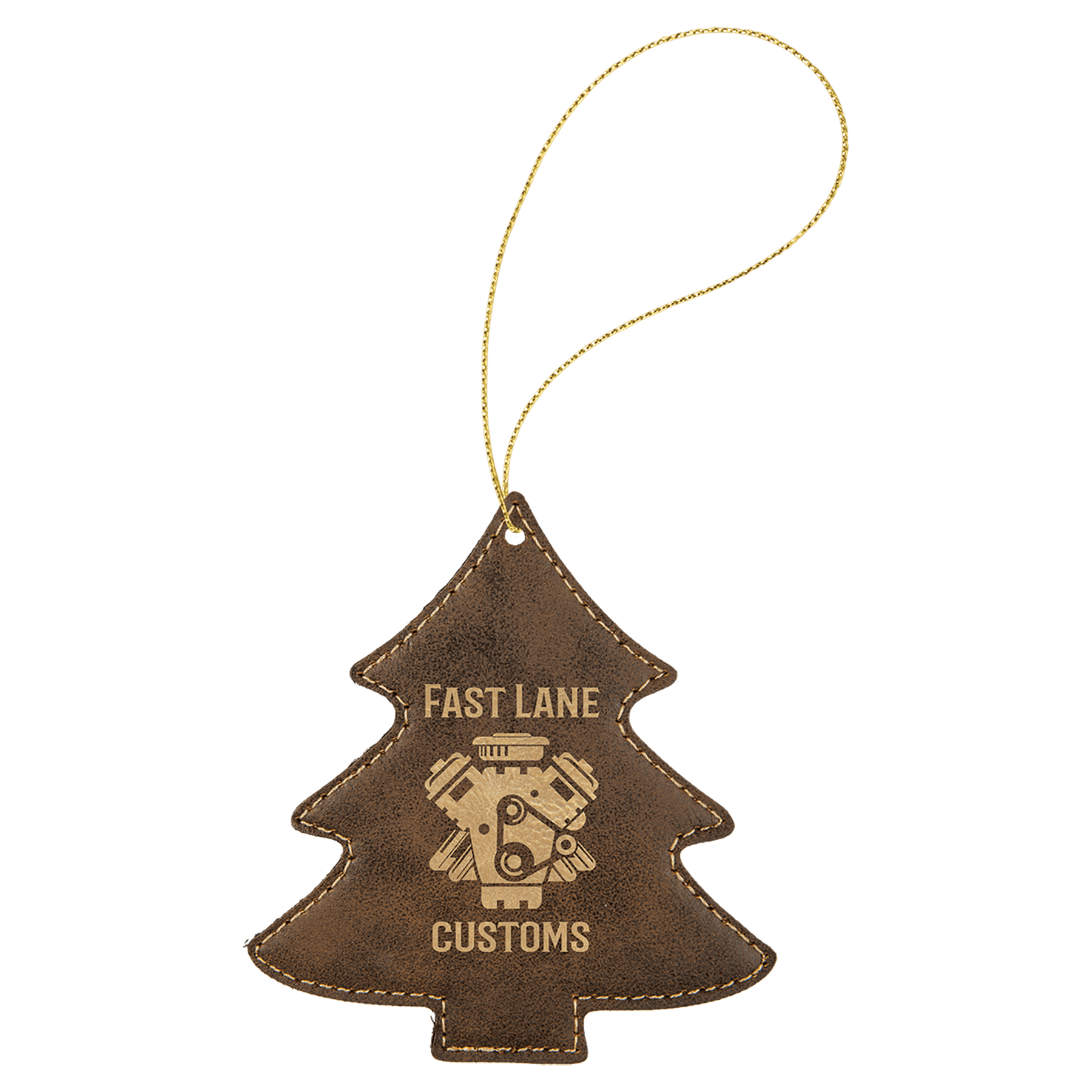 Rustic/Gold Gold Laserable Leatherette Tree Ornament with String