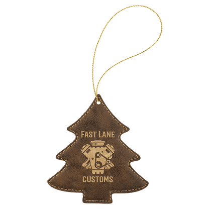 Rustic/Gold Gold Laserable Leatherette Tree Ornament with String