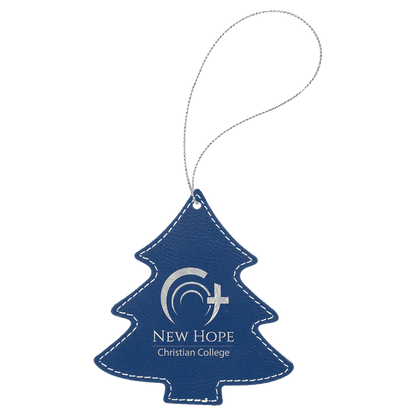 Blue/Silver Silver Laserable Leatherette Tree Ornament with String