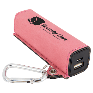 Pink Leatherette Power Bank with Charging Cord and Carabiner