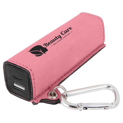 Pink Laserable Leatherette 2200 mAh Power Bank with USB-C Cord