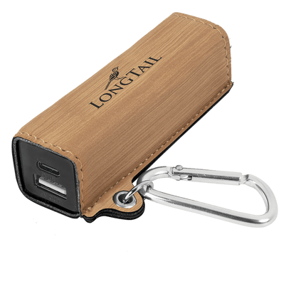 Bamboo Laserable Leatherette 2200 mAh Power Bank with USB-C Cord