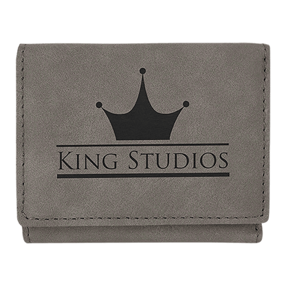 Gray 3" x 4" Laserable Leatherette Trifold Wallet