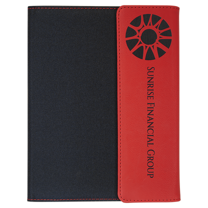 Red Laserable Leatherette / Black 7" x 9" Canvas Portfolio with Notepad