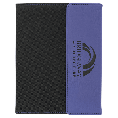 Purple Laserable Leatherette / Black 7" x 9" Canvas Portfolio with Notepad