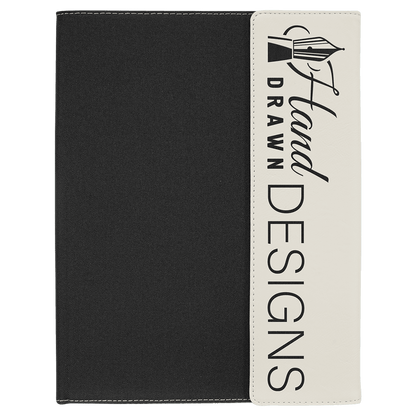 White Laserable Leatherette / Black 9 1/2" x 12" Canvas Portfolio with Note Pad