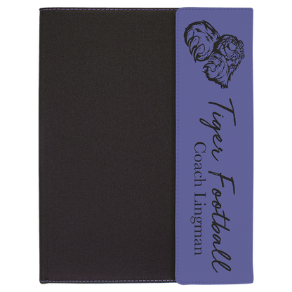 Purple Laserable Leatherette / Black 9 1/2" x 12" Canvas Portfolio with Note Pad