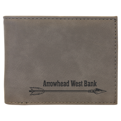 Gray Laserable Leatherette Bi-Fold Wallet w/Flip ID Display