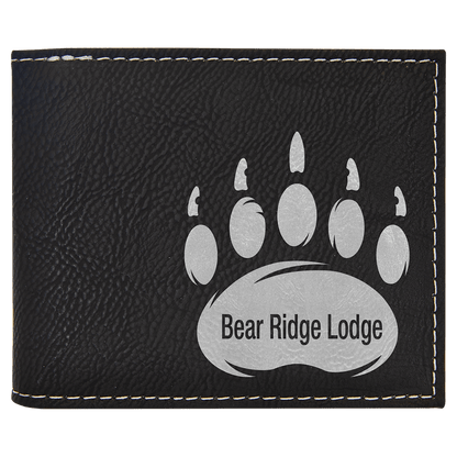Black/Silver Laserable Leatherette Bi-Fold Wallet w/Flip ID Display
