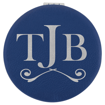 Blue/Silver 2 1/2" Laserable Leatherette Compact Mirror