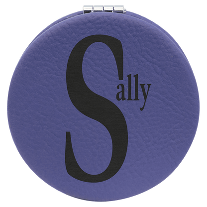 Purple 2 1/2" Laserable Leatherette Compact Mirror