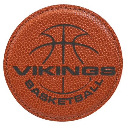 Basketball 4" Round Laserable Leatherette Coaster