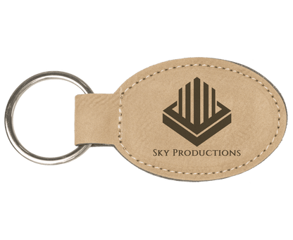 Light Brown 3" x 1 3/4" Laserable Leatherette Oval Keychain