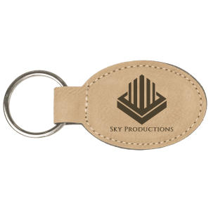 Light Brown Leatherette Oval Keychain