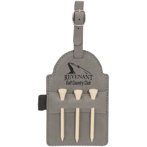 Gray Leatherette Golf Bag Tag with Wooden Tees