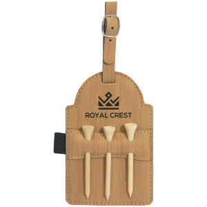Bamboo Leatherette Golf Bag Tag with Wooden Tees