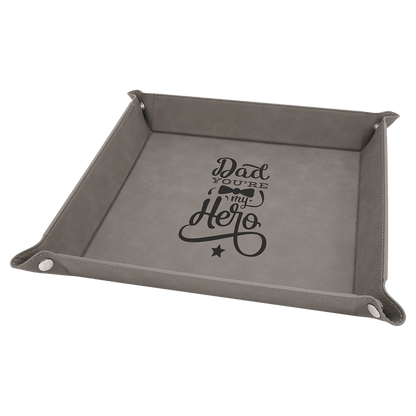 Gray Laserable Leatherette Snap Up Tray with Silver 9" x 9" Snaps