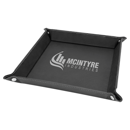 Black/Silver Laserable Leatherette Snap Up Tray with Silver 9" x 9" Snaps