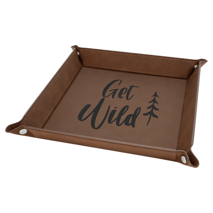 Dark Brown Laserable Leatherette Snap Up Tray with Silver 9" x 9" Snaps