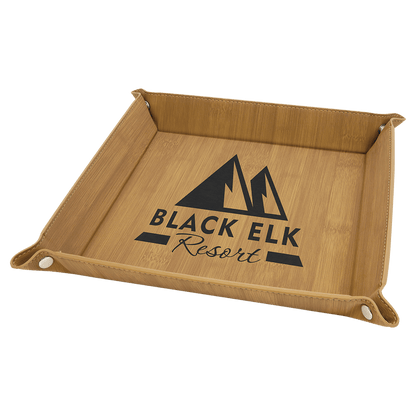 Bamboo Laserable Leatherette Snap Up Tray with Silver 9" x 9" Snaps