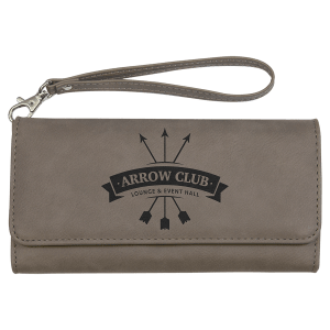Gray Leatherette Wallet with Strap