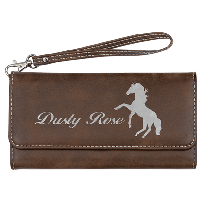 Rustic/Silver 7 1/2" x 4" Laserable Leatherette Wallet with Strap