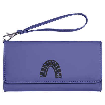 Purple 7 1/2" x 4" Laserable Leatherette Wallet with Strap