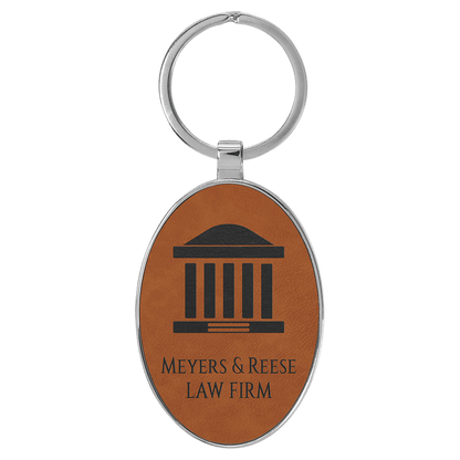 Rawhide 3" x 1 3/4" Laserable Leatherette/Metal Oval Keychain