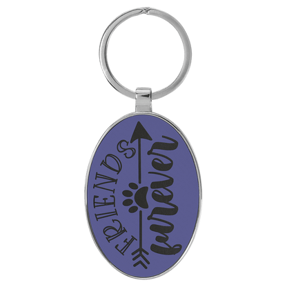 Purple 3" x 1 3/4" Laserable Leatherette/Metal Oval Keychain