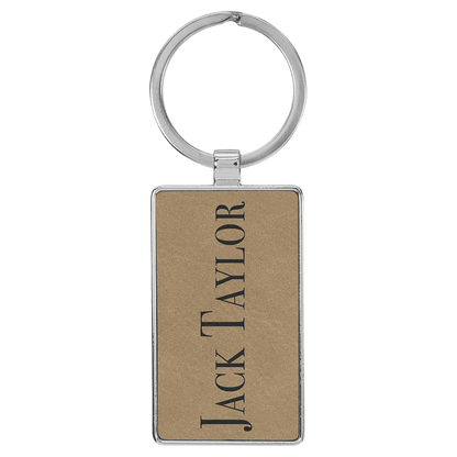 Light Brown 2 3/4" x 1 1/4" Laserable Leatherette/Metal Rectangle Keychain