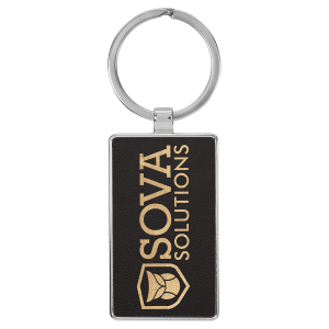 Black/Gold Leatherette Rectangle Keychain with Metal Frame