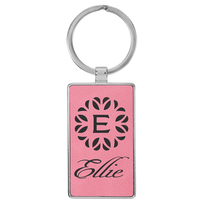 Pink 2 3/4" x 1 1/4" Laserable Leatherette/Metal Rectangle Keychain