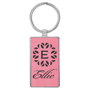 Pink Leatherette Oval Keychain with Metal Frame