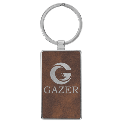 Rustic/Silver 2 3/4" x 1 1/4" Laserable Leatherette/Metal Rectangle Keychain