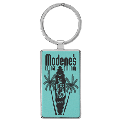 Teal 2 3/4" x 1 1/4" Laserable Leatherette/Metal Rectangle Keychain