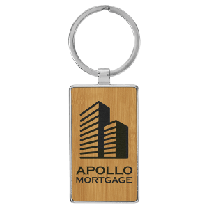 Bamboo Leatherette Oval Keychain with Metal Frame
