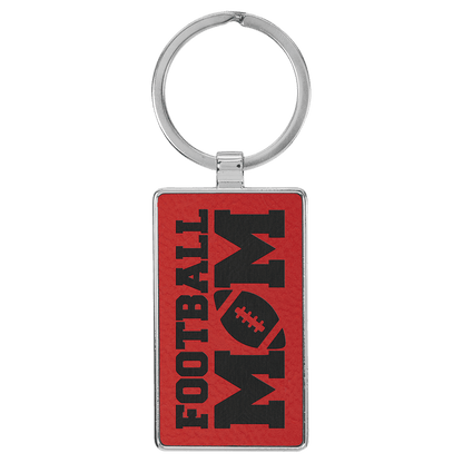 Red 2 3/4" x 1 1/4" Laserable Leatherette/Metal Rectangle Keychain