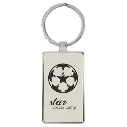 White 2 3/4" x 1 1/4" Laserable Leatherette/Metal Rectangle Keychain