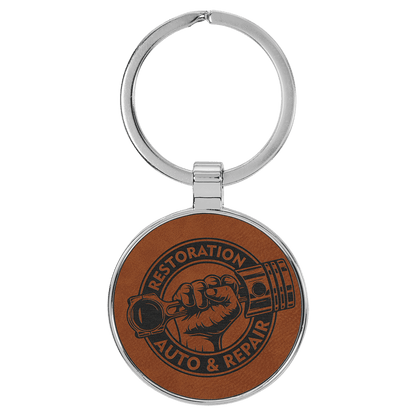 Rawhide 1 1/2" Laserable Leatherette/Metal Round Keychain