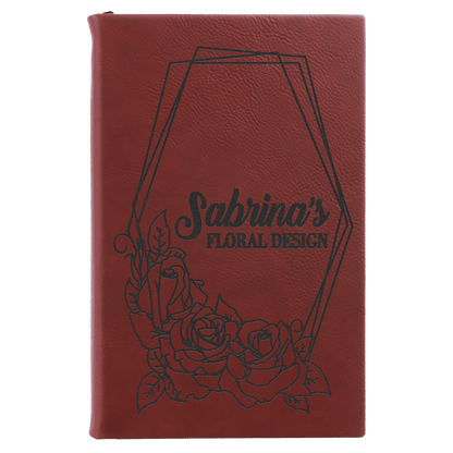 5 5 1/4" x 8 1/4" Laserable Leatherette Sketch Book with Unlined Notepad
