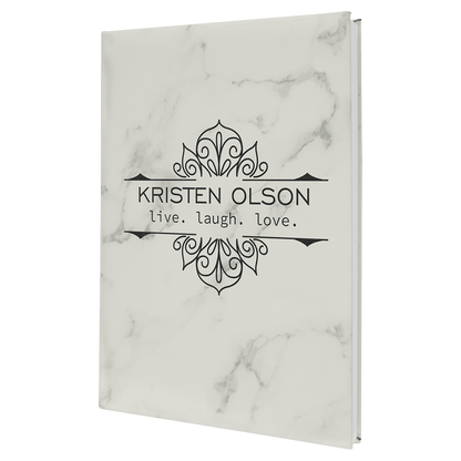 White Marble 7" x 9 3/4" Laserable Leatherette Journal with Lined Notepad