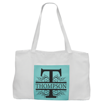 White Bag with 5" Teal 19" x 12" Laserable Leatherette Gusset